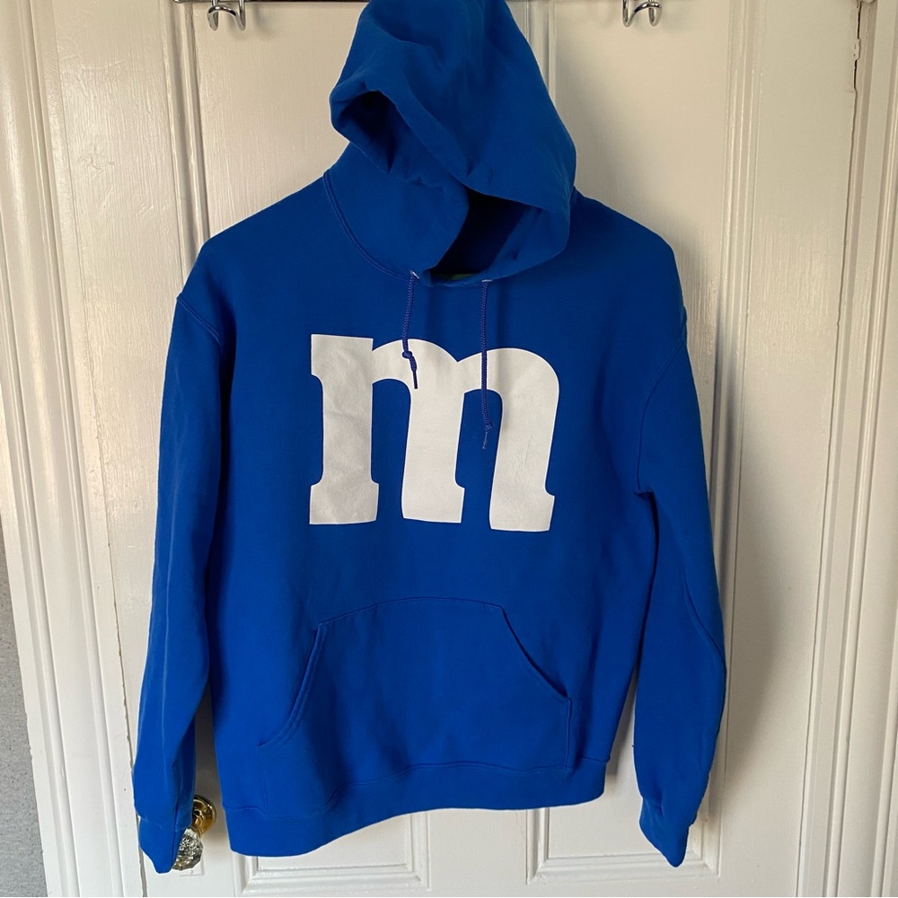M&M Hoodie Adult M Blue Costume Unisex 100% Cotton Long Sleeve RN#13765 Whimsey